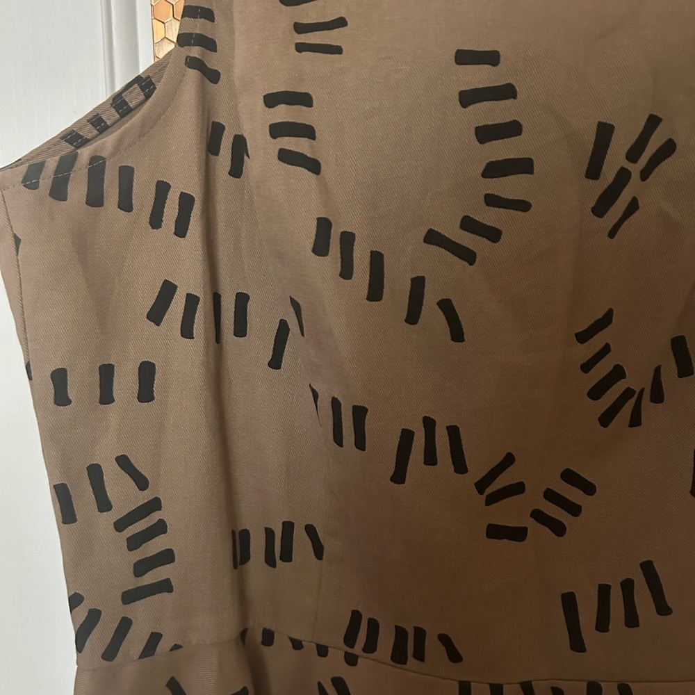 Anthropologie Dusen Dusen Tan Black Dashes Fit & Flare Mini Dress - Picture 3 of 7